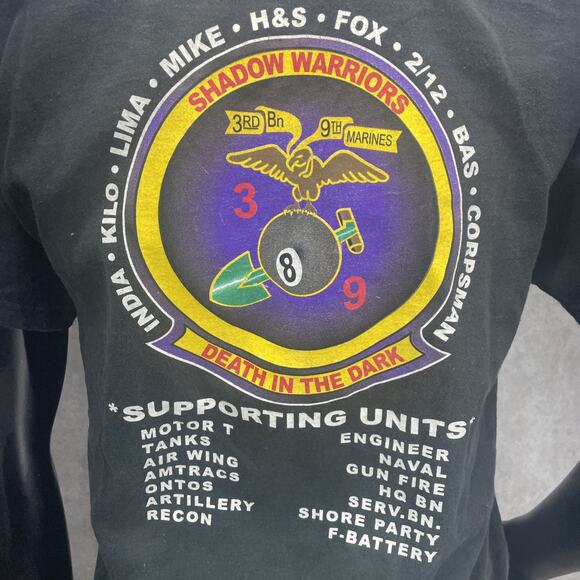 Vtg USMC 3rd Battalion 9th Marines Med T-shirt Shadow Warriors Death In The Dark - Picture 4 of 5